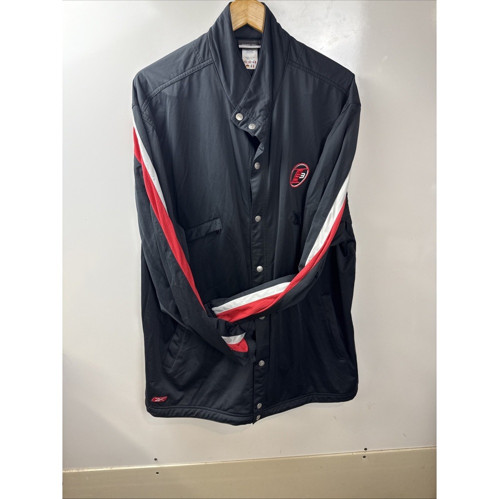 Vintage Reebok Black Red White Snap  Coaches  Windbreaker Jacket XL Embroidered